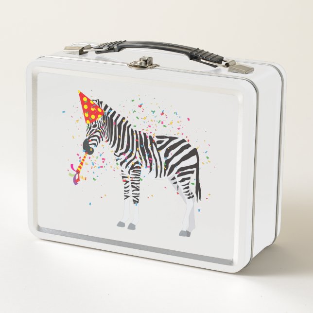 Zebra Partying - Animals at Birthday Party Metal Lunch Box (Front)
