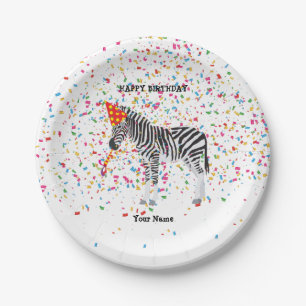 Zebra Partying - Animals at Birthday Party Paper Plate