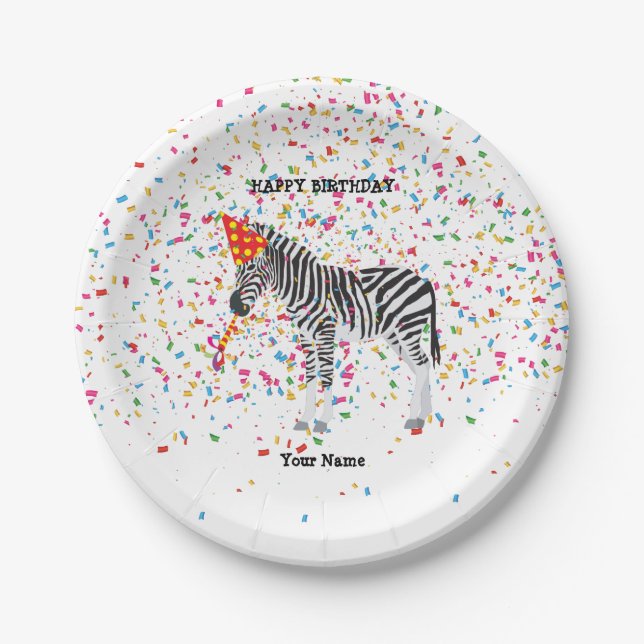 Zebra Partying - Animals at Birthday Party Paper Plate (Front)