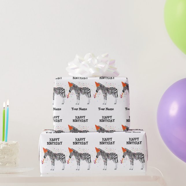 Zebra Partying - Animals at Birthday Party Wrapping Paper (Party Gifts)