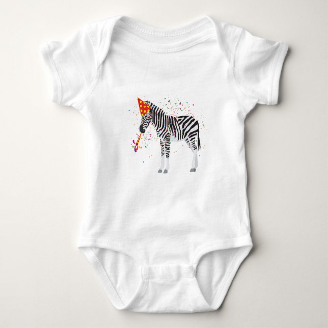 Zebra Partying - Animals Having a Party Baby Bodysuit (Front)