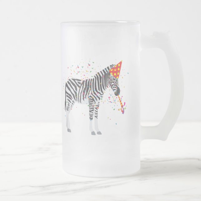 Zebra Partying - Animals Having a Party Frosted Glass Beer Mug (Right)