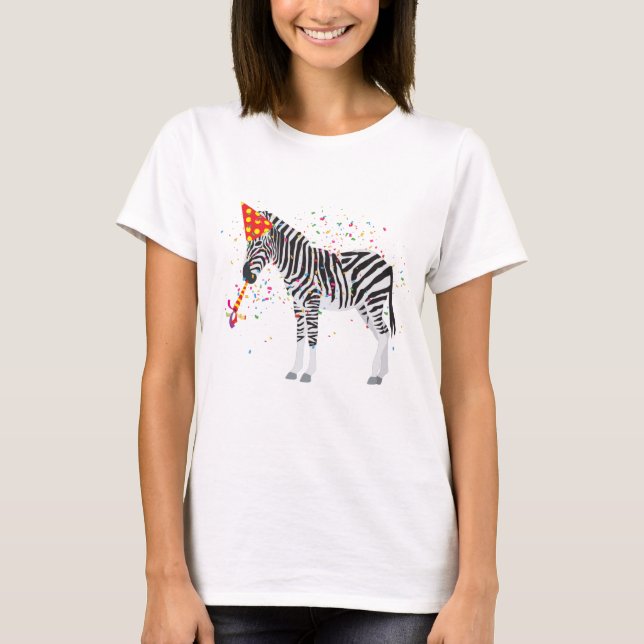 Zebra Partying - Animals Having a Party T-Shirt (Front)