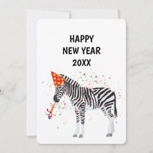 Zebra Partying - Animals Holiday New Years Card