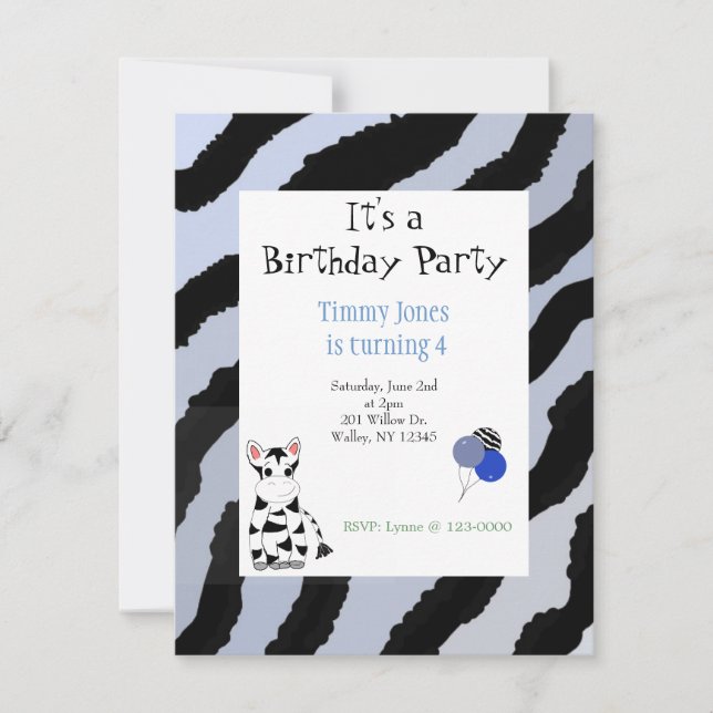 Zebra Pattern Birthday Invitation (Front)