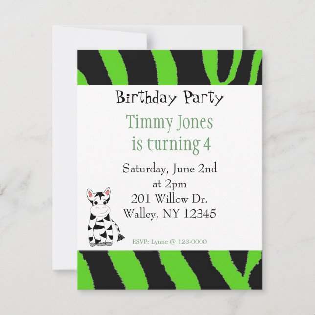 Zebra Pattern Birthday  Invitation (Front)