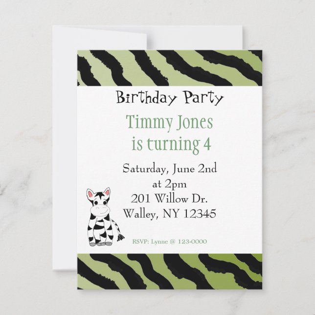 Zebra Pattern Birthday  Invitation (Front)
