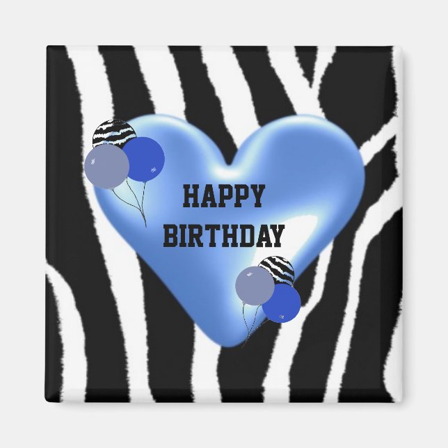 Zebra Pattern Birthday with Balloons Magnet (Front)