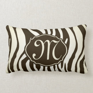 Zebra pattern brown cream monogram Throw Pillow