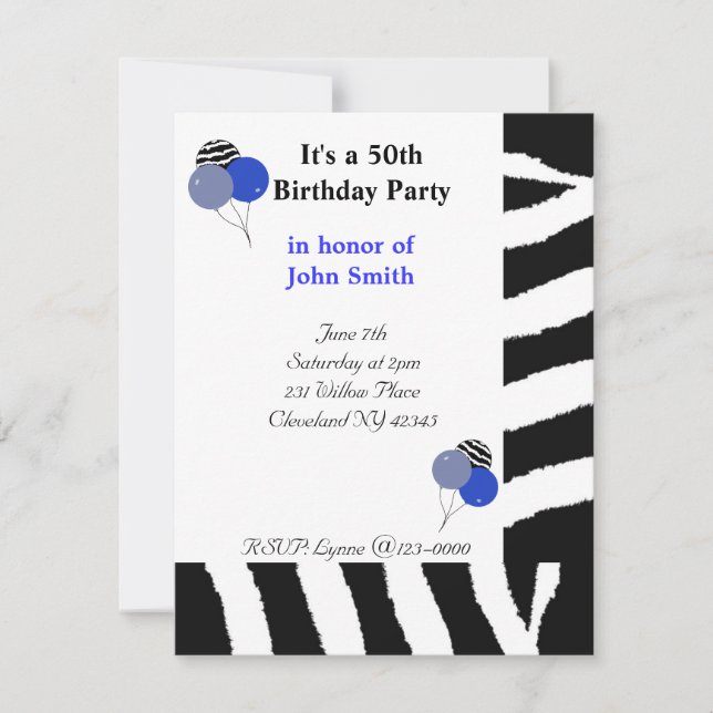 Zebra Pattern Fiftieth Birthday Invitation (Front)
