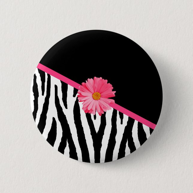 Zebra Pattern Girly Pink Daisy 6 Cm Round Badge (Front)