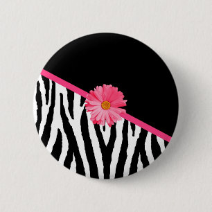 Zebra Pattern Girly Pink Daisy 6 Cm Round Badge