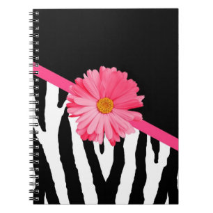 Zebra Pattern Girly Pink Daisy Notebook