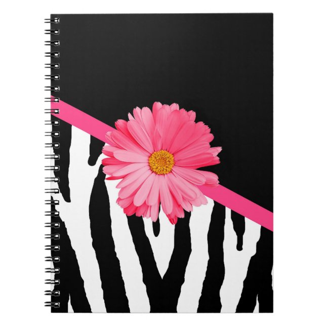 Zebra Pattern Girly Pink Daisy Notebook (Front)