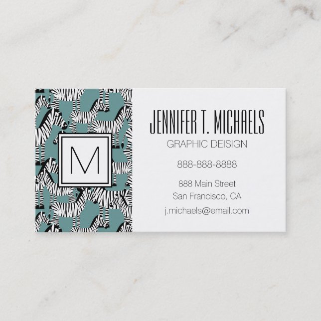 Zebra Pattern | Monogram Business Card (Front)