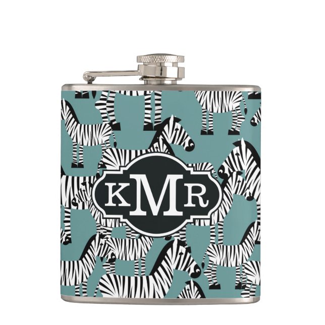 Zebra Pattern | Monogram Hip Flask (Front)