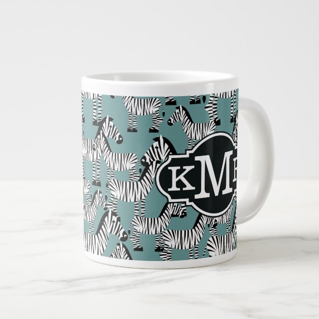 Zebra Pattern | Monogram Large Coffee Mug (Front Right)