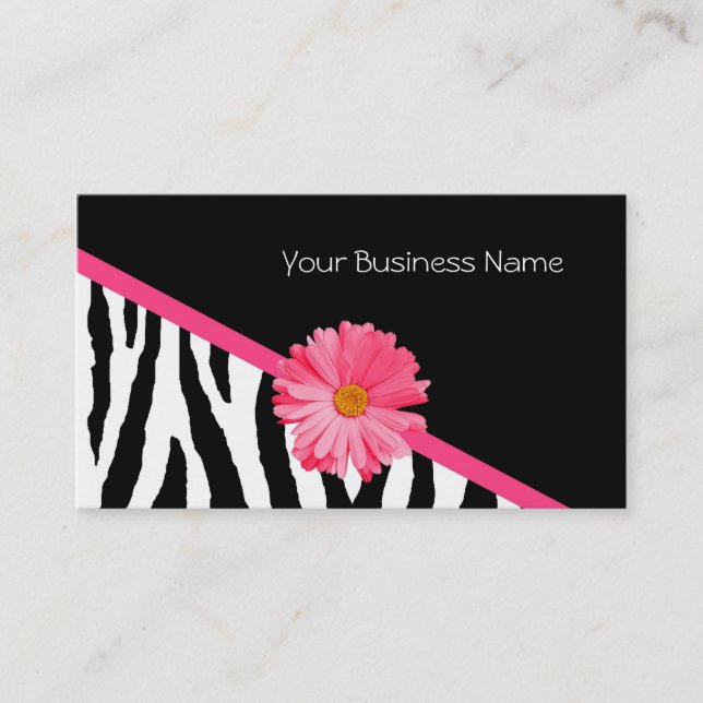 Zebra Pattern Pink Daisy Business Card (Front)