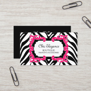 Zebra Pattern Pink Flourish Banner Business Card