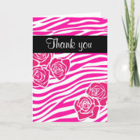 Zebra pattern + pink roses Thank you Card