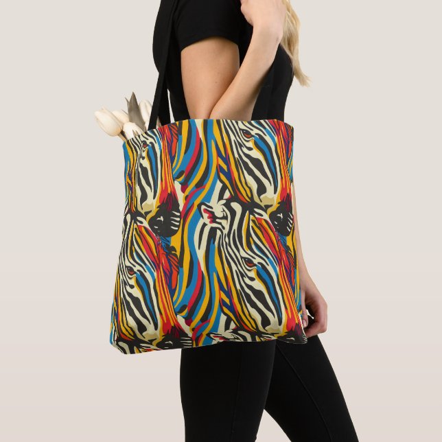 Zebra Pattern Rainbow Stripes Tote Bag (Close Up)