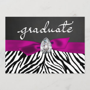 Zebra Pattern Rustic Chalkboard Graduate Script Invitation