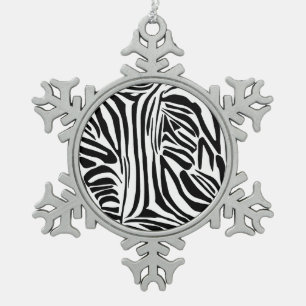 Zebra pattern snowflake pewter christmas ornament