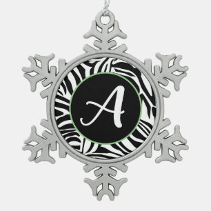 Zebra Pattern Snowflake Pewter Christmas Ornament