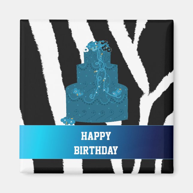 Zebra Pattern with Birthday Cake Magnet (Front)