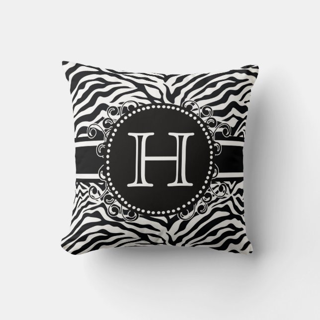 Zebra Pattern with Monogram Cool and Bold Cushion (Front)