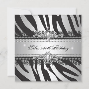Zebra Pearl Black Silver White 40th Birthday Party Invitation