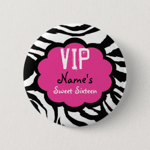 Zebra Personalised VIP Sweet Sixteen Party Favour 6 Cm Round Badge