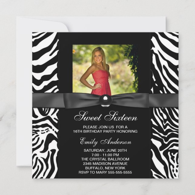 Zebra Photo Sweet 16 Party Invitation (Front)