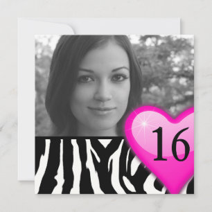 zebra photo sweet sixteen invitation