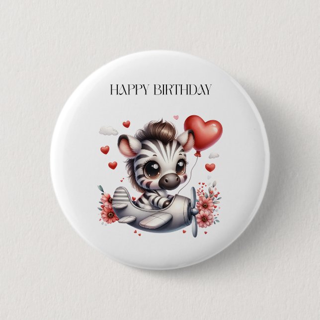 Zebra Pilot Birthday 6 Cm Round Badge (Front)