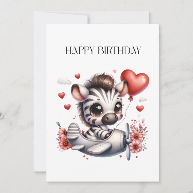 Zebra Pilot Birthday Card (Front)