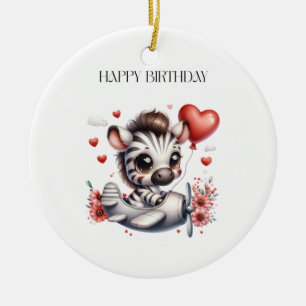Zebra Pilot Birthday Ceramic Tree Decoration