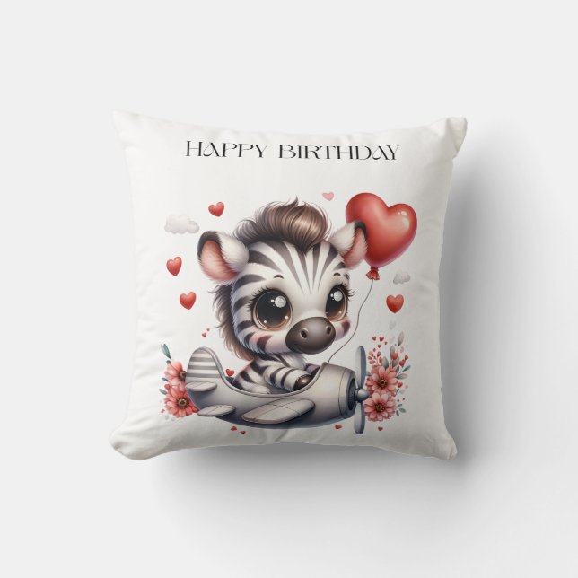 Zebra Pilot Birthday Cushion (Front)