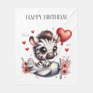 Zebra Pilot Birthday Fleece Blanket