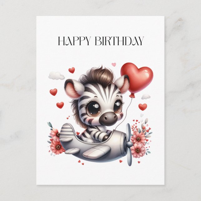 Zebra Pilot Birthday Invitation Postcard (Front)