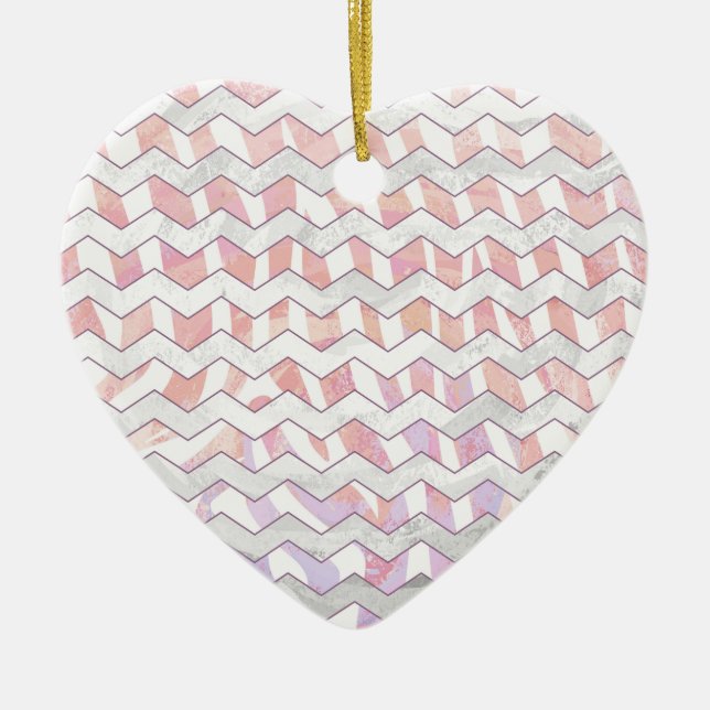 Zebra Pink and White Chevron Ceramic Tree Decoration (Front)