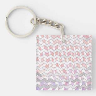 Zebra Pink and White Chevron Key Ring