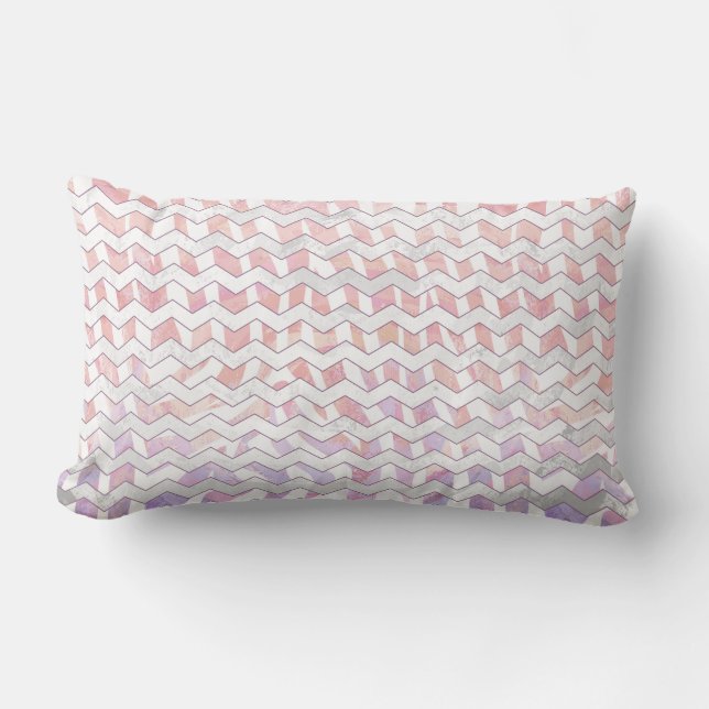 Zebra Pink and White Chevron Lumbar Cushion (Front)