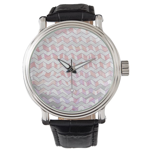Zebra Pink and White Chevron Watch (Front)