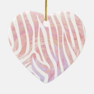 Zebra Pink and White Print Ceramic Tree Decoration
