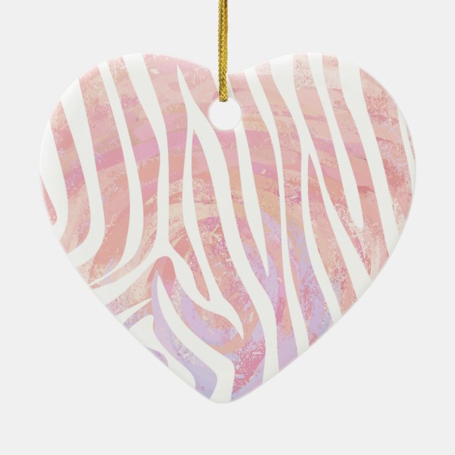 Zebra Pink and White Print Ceramic Tree Decoration (Back)