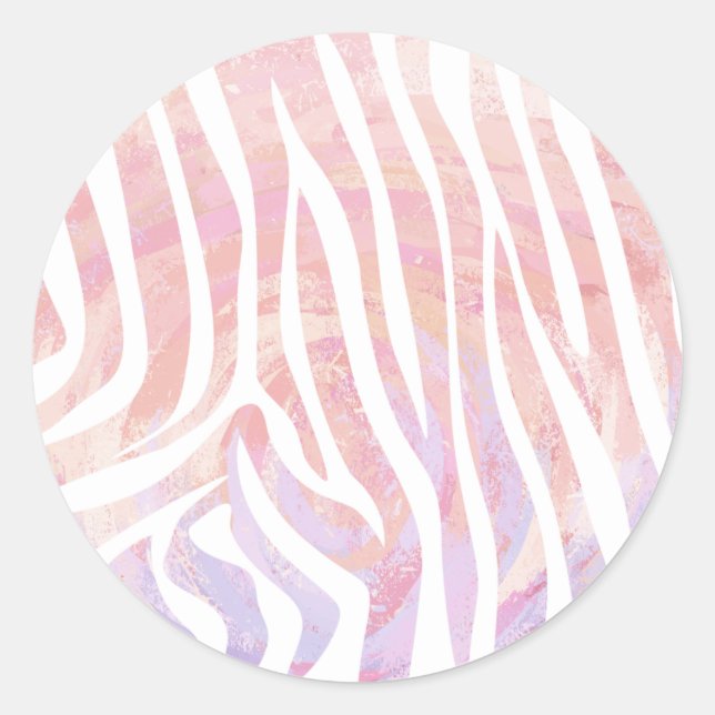 Zebra Pink and White Print Classic Round Sticker (Front)