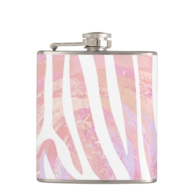 Zebra Pink and White Print Hip Flask (Front)