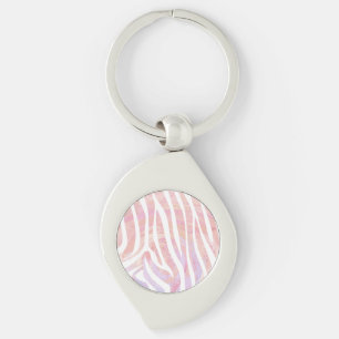 Zebra Pink and White Print Key Ring