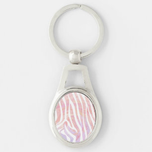Zebra Pink and White Print Key Ring